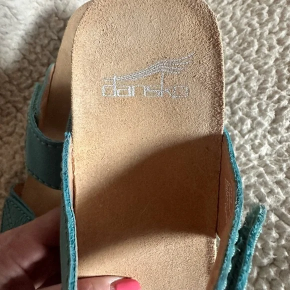 Dansko Blue and Tan Sandals Sleek Leather Design - Picture 3 of 6